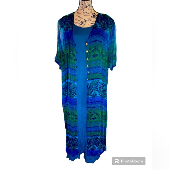 No Brand Dresses & Skirts - No Brand 2pc Maxi Green Tank Dress with Chiffon Multi Color Jacket Plus Size 3X